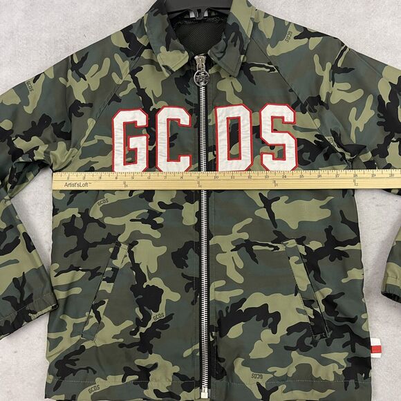 GCDS Camouflage Print Jacket Boys 12 Green Spell Out Full Zip Made In Italy - Picture 6 of 14